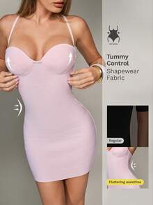 Nuvra Elastic Bandage Spaghetti Strap Bodycon Mini Dress, Sexy Party Skirt - Pink - View 9