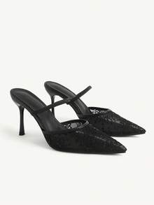 CUCCOO CHICEST Women's Spring And Summer Black Lace Mesh Pointed High Heels Women's Back Strap Stiletto Shoes - Black - View 1