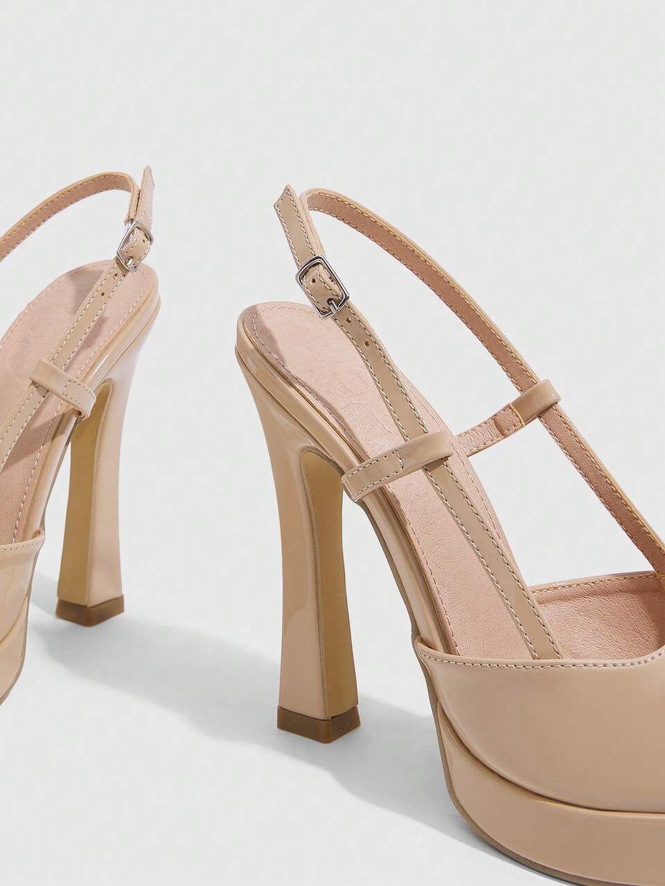 CUCCOO SZL Women's Outdoor Pointed Toe High Heel Thick Sole PU Glossy Fabric Fashion Minimalist Party Banquet Buckle Strap Slingback Pumps