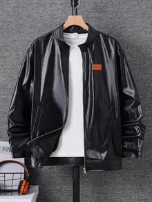 SHEIN Teen Boy Letter Patch Casual Comfortable Versatile Autumn Jacket Suitable For Outings, Gatherings And Travel - Black - View 5