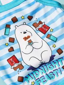 We Bare Bears X PETSIN 1件可愛白色小熊吃巧克力餅乾星星字母寵物背帶背心條紋休閒風無袖柔軟透氣防毛寵物衣服 - 彩色 - 查看 4