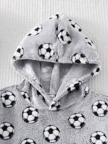 SHEIN Tween Boy Autumn/Winter Football Pattern Hooded Long Sleeve Kangaroo Pocket Fleece Long Pajamas - Grey - View 4