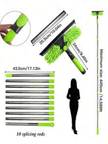 2-In-1 High-Rise Window Cleaning Kit With 10 Extension Rods For High-Rise Glass Wipe And Scraper, Reusable Microfiber Pad, No Power Required, Machine Washable, Ideal Mother's Day Gift - A - View 10