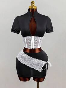 Mistrie 2026 Spring/Summer New Fishbone Top Modified New Chinese Style With Skirt 2 Pieces Set For Dating, Party, Daily Wear Women - Black and White - View 1