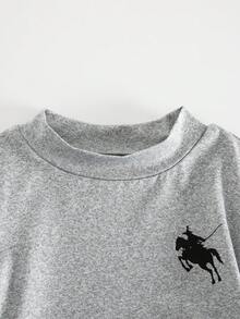 SHEIN 女童少女時尚休閒極簡灰色針織T恤與長褲兩件套，百搭日常穿著 - 灰色 - 查看 8
