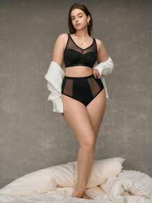 SHEIN Sujetador sin aros con forma curva para tallas grandes - Negro - Ver 3
