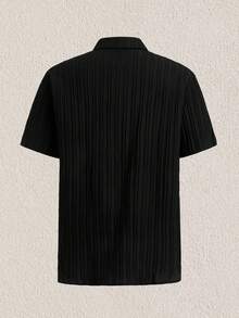 Mercer Haus 男士大码休闲基础款条纹轻薄透气纽扣短袖衬衫 - 黑色 - 查看 6