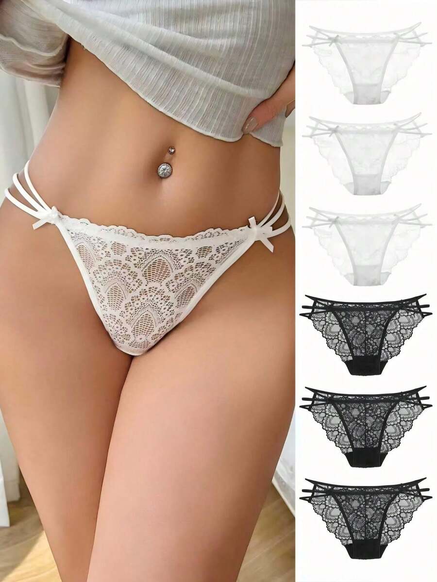 Crystal Vow Cute Sweet Sexy Lace Triangle Panties Girls Underwear 6pcs/Pack - Black and White - View 1
