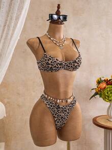 Swim Mod Springbreak 女款兩件式比基尼套裝，碎花多色隨機印花，荷葉邊肩帶，性感時尚沙灘裝 - 彩色 - 查看 6