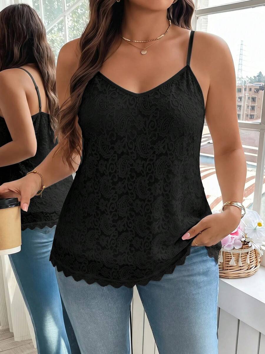 Reflora Plus Size Women Solid Color Casual Versatile Everyday Camisole Tank Top - Black - View 1