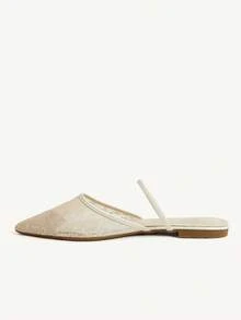 CUCCOO CHICEST French Gentle Style Mesh Yarn Closed Toe Slippers, Low Vamp Flat Bottom Wear Shoes, Elegant Versatile Commuting Slouchy Shoes Fall Shoes - Champagne - View 6