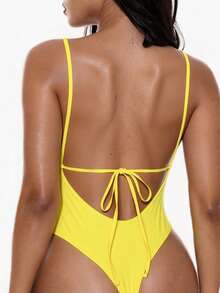 Oceva Traje de baño de una pieza con tirantes finos de unicolor - Amarillo - Ver 3