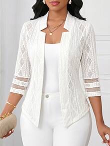 SHEIN Lady Women's Mesh Patchwork Casual Commute Travel Blazer Jacket - White - View 4