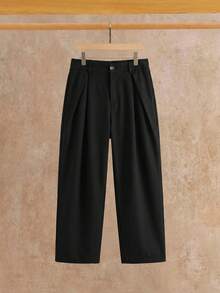 HIMLAND Plus Size Men's Solid Color Pleated Wide Leg Pants With Side Pockets - Black - View 2