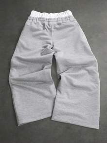 SLATEMANN Men's Letter Embossed Drawstring Waist Loose Wide Leg Sweatpants - Grey - View 2