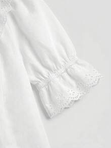 lacRébo White Cotton Blouse With Embroidered Details Front Buttoning Summer Holiday Work Brunch Vacation Office Top Cottagecore Romantic - White - View 9