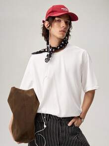 Vaulklash Loose Fit Men's Solid Color Round Neck Short Sleeve Casual T-Shirt - White - View 1