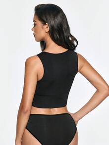 SHAPORA Women's Adjustable Front Hook Seamless Shapewear Tank Top, No Padding, Solid Color, Slimming Body-Shaping, Wearable As Outerwear, 1pc - Black - View 3
