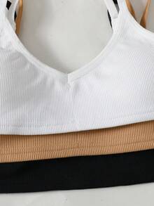 SHEIN Tween少女 3件組極簡舒適加厚肩帶內衣，四季適用 - 彩色 - 查看 4