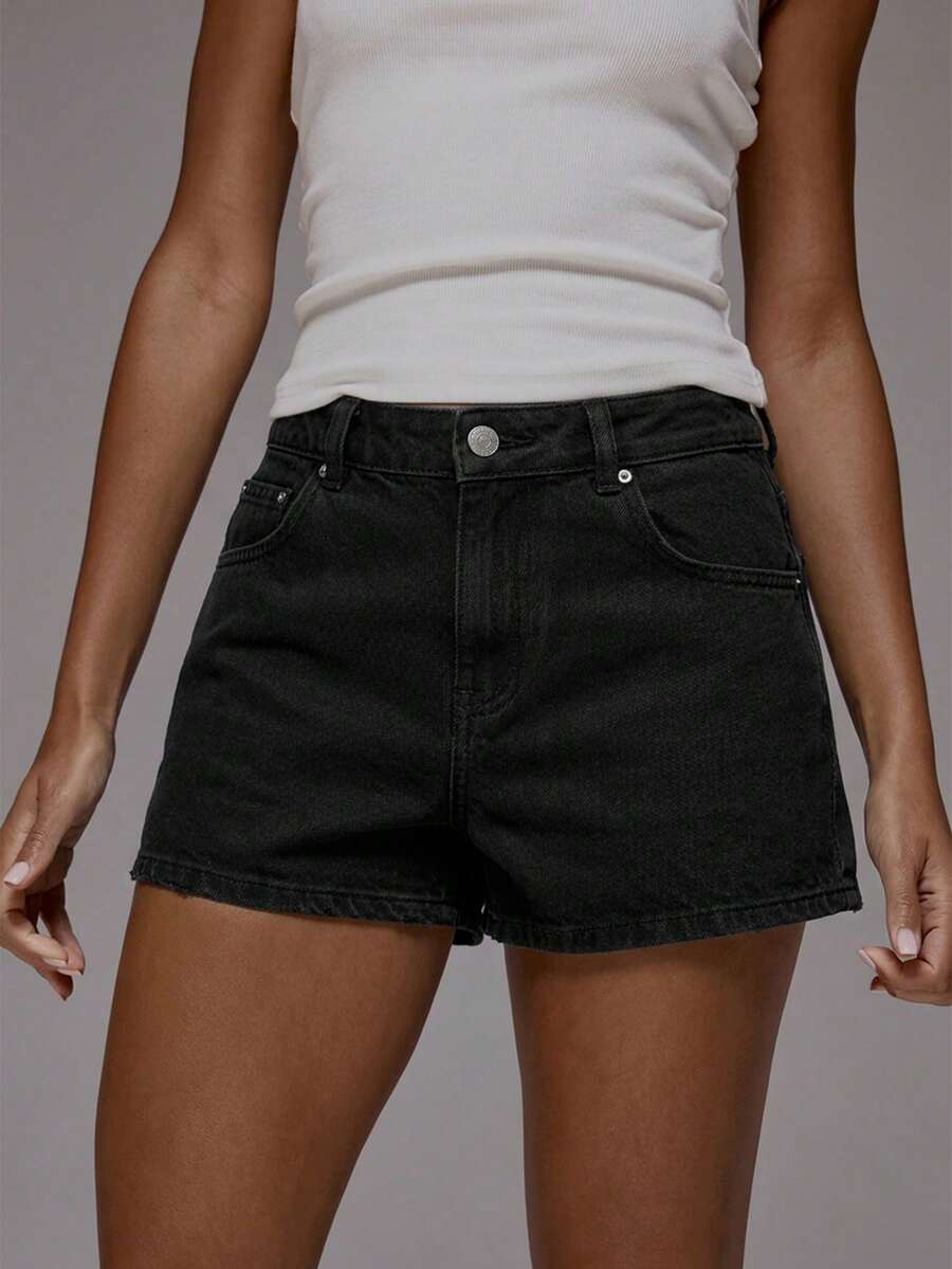 MUSERA Celana Pendek Denim Klasik Pinggang Sedang, Dasar Musim Gugur, Streetwear Lucu, Kasual untuk Keluar, Denim Inti Musim Semi dan Musim Panas - Hitam - View 1
