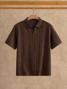 HIMLAND 1件男士極簡冰絲觸感短袖 Polo 衫，夏季款 - 鏽棕色 - 查看 2