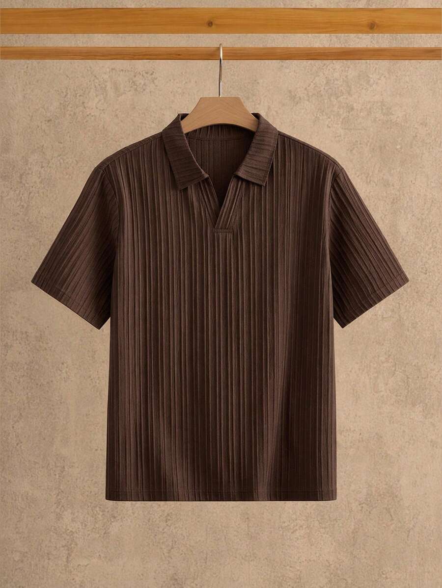 HIMLAND 1pc Men's Minimalist Ice Silk Feel Short Sleeve Polo Shirt, Summer - Rust Brown - View 1