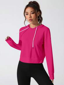 SHEIN Sovereign Charm 女款字母印花露背連帽衛衣 - 玫紅色 - 查看 6