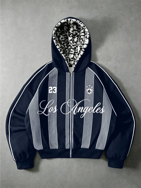 PAVTROS Men's Young Streetwear, Vintage, Ins Style Hoodie, Knitted Hooded Sweatshirt, Sweatshirt, Plush Leopard Print Fabric, American Vintage Mix & Match Sweatshirt Hoodie, Knitted Jacket, Casual Sporty Striped, Premium Luxury, Los Angeles Letter Print, Star Pattern, Personalized Number, Personalized, Street, Daily, Fashion, Outdoor, Back To School, Holiday Gift, Boyfriend Gift, Husband Gift