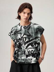 Men's Street Style Loose Graffiti Oversized Print Cropped Tank Top, Suitable For Summer, Holiday - Multicolor - View 6