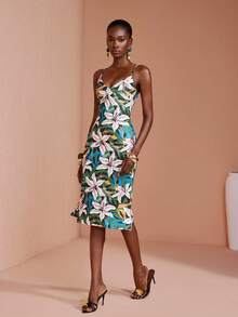 JIAN LASALA 全幅多色花卉熱帶印花細肩帶女款無袖夏季度假洋裝 - 彩色 - 查看 4