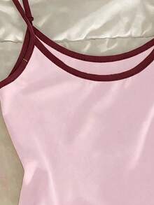 青少年女孩休閒極簡細肩帶修身背心夏季上衣 - 彩色 - 查看 3