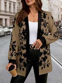 SHEIN Clasi Plus Size Women's Floral Print Casual Versatile Daily Wear Cardigan Fall - Multicolor - View 6