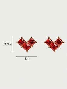 Glisma Anting Stud Cinta Berlapis Emas 18k dengan Inlay Zirkonium, Set Tiga Buah yang Kecil dan Indah - MultiWarna - View 14