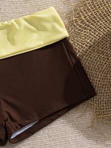 Costavie Spring/Summer New Brown & Yellow Colorblock Bandeau Set, American Vintage Hot Girl Style Beach Casual Vacation Two Pieces Set - Multicolor - View 4