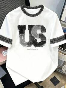 Manfinity Hypemode Men's Letter Print Casual Versatile Daily Wear T-Shirt - Black and White - View 2