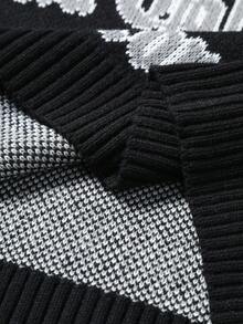 Manfinity Roughcore Sweater Lengan Panjang Leher Bulat Jacquard Serbaguna untuk Pria, Cocok untuk Pakaian Sehari-hari, Liburan, Musim Dingin, Gaya Jalanan, Kumpul Bersama Teman, Hadiah untuk Pacar, Gaya Y2K - Hitam - View 5