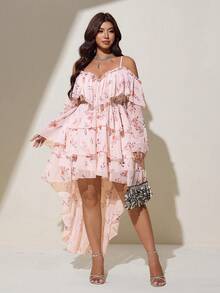 Viva Relle Plus-Size Sexy Resort Off-Shoulder Backless Dress Fall - Pink - View 4