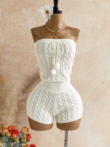 Soleia Women's Solid Color Casual Daily Strapless Romper - Beige - View 7