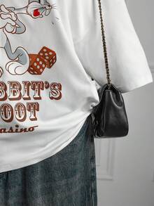 DrmWander LOONEY TUNES X SHEIN Neues 2026 Damen Y2K Sommer Lässig Locker Cartoon Stil Lustig Mode Locker Süß Muster Kurzarm T-Shirt, geeignet für Lässig Urlaub, Pendeln, Straße, Dating - Weiss - Übersicht 3