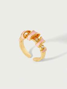 Glisma Anillo personalizado con baño de oro de 18k y diseño tridimensional de gotas de color rosa, premium/dinero antiguo/elegante, para verano/playa/baile de graduación/fiesta, con capas/piedras preciosas/cuentas/cristales, sexy/vintage, para mamá/mujer/niña/madre - Rosa - Ver 2