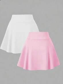 SHEIN 少女純色休閒百搭日常穿著裙褲套裝 2件組 - 彩色 - 查看 2