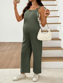 SHEIN Mono de maternidad de unicolor para uso diario casual - Verde - Ver 9