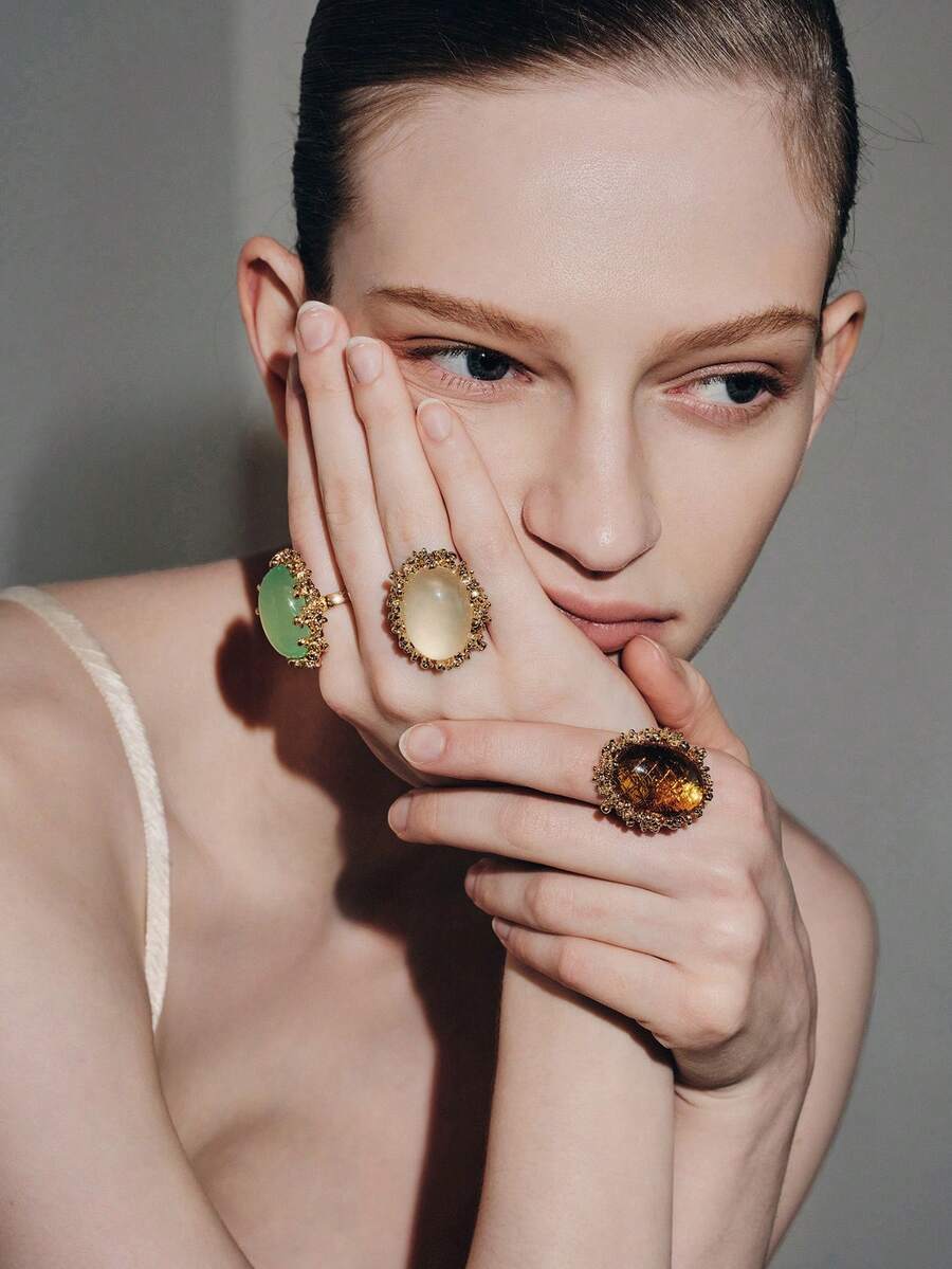 Noxbound Vintage Oval Cat's Eye Exaggerated Ring 18K Gold Plated Textured Resin Earrings Jewelry - Multicolor - View 1