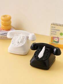 Joivida 1PC Retro Vintage Rotary Telephone Shaped Tissue Box / Smooth Matte Solid Plastic Classic Old Landline Phone Mold Decorative Napkin Holder, Central Round Pull Out Opening Easy Tissue Access Desktop Paper Storage Organizer - Multicolor - View 5