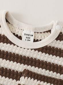SHEIN Vintaside Kids 新生兒紋理羅紋布料熊圖案上衣，口袋設計休閒基礎男嬰套裝 - 咖啡棕 - 查看 10