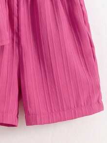 SHEIN 2pcs Set: Young Boy Button-Up Short Sleeve Fashionable Top And Loose Casual Shorts - Hot Pink - View 6