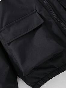 SHEIN 1件男童休閒極簡街頭連帽保暖內裡長袖外套，創新恐龍印花小Logo，時尚休閒設計，適合4-7歲男孩日常穿著，適用於運動、外出、校園及返校季，適合秋冬穿著 - 黑色 - 查看 4