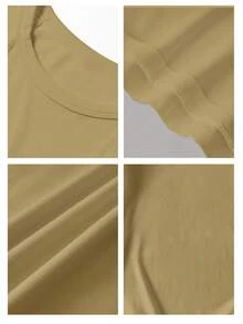 SHEIN LUNE 95%棉女款休閒修身掛脖背心，適合夏季 - 卡其色 - 查看 4