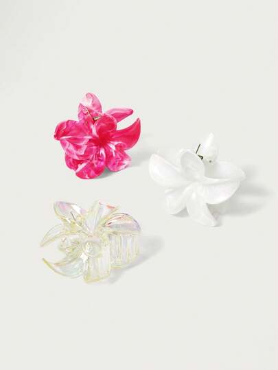 Glisma 3件/1件優雅大花朵髮夾，7.8cm/3.07in 雞蛋花花卉夾，白色、粉色與幻彩高端度假海灘髮飾