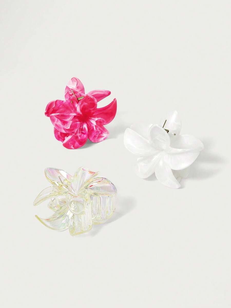 Glisma 3件/1件優雅大花朵髮夾,7.8cm/3.07in 雞蛋花花卉夾,白色、粉色與幻彩高端度假海灘髮飾 - 彩色 - 查看 1
